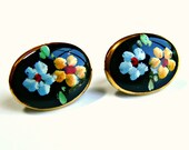 Vintage Enamel Earrings - Hand Painted - Mid Century