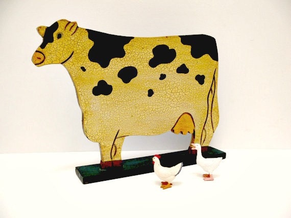 Folk Art Cow / Vintage Cottage Farmhouse Home Decor
