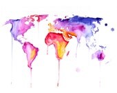 Original Watercolor Painting world map 13x19 abstract watercolor painting
