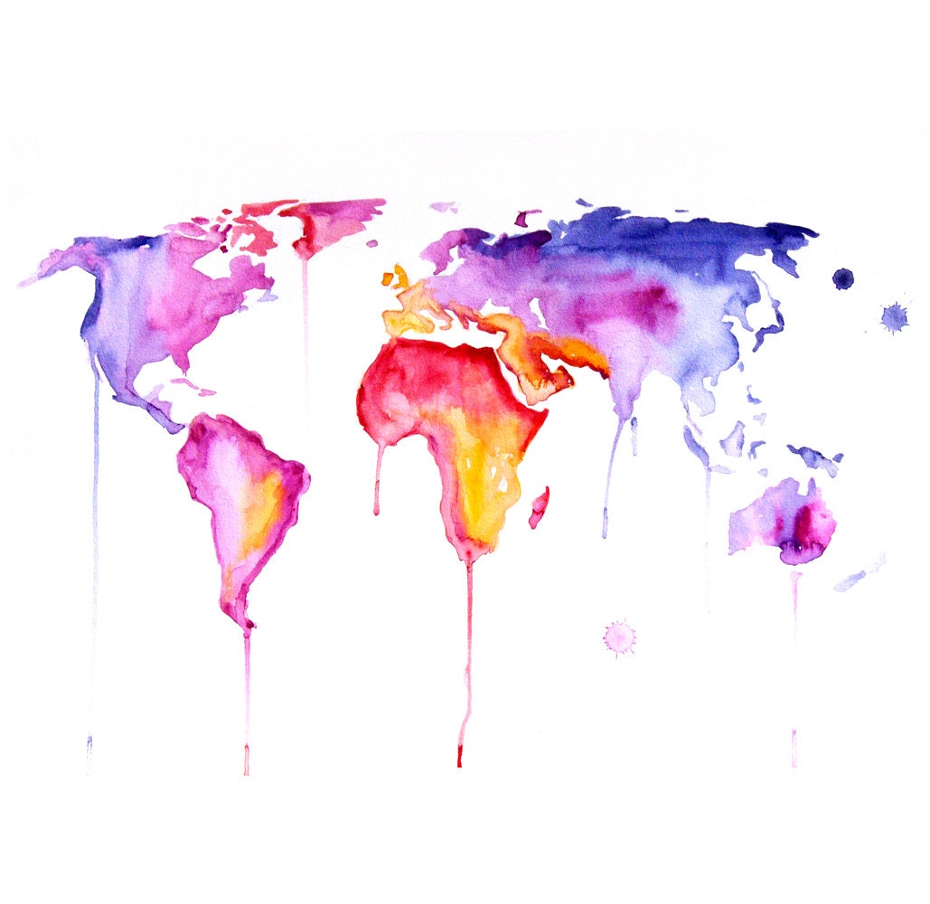 Original Watercolor Painting world map 30x40 abstract modern cool wall art home decor contemporary illustration
