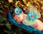 DREAMING of THE SEA Gorgeous Wing Set - Glitter Headband is Stunning Shades of the Ocean - Preemie and Up