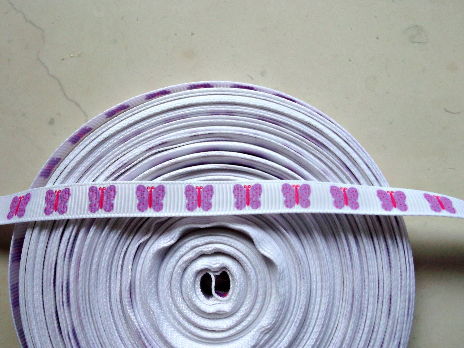 SALE Purple butteflies on white 3/8" grosgrain ribbon SALE Il_170x135