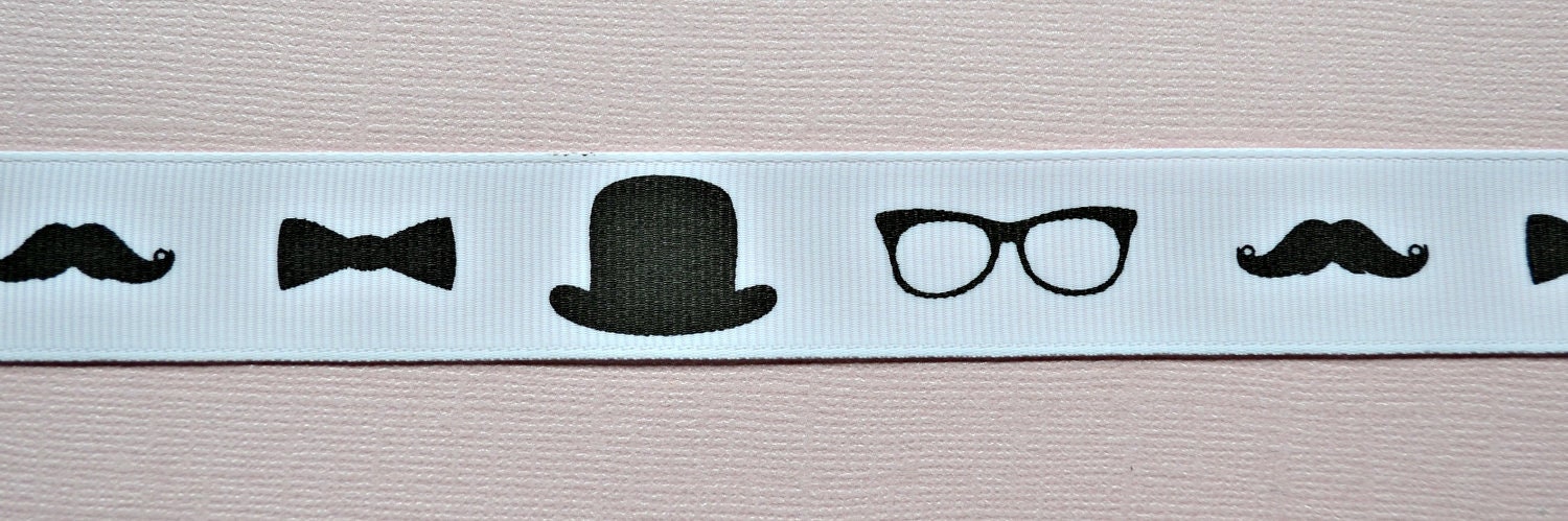 Black Mustaches, bow ties, top hats and glasses on 7/8" grosgrain ribbon- Movember Il_570xn