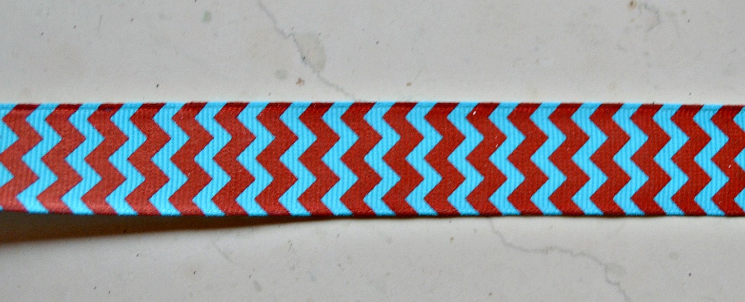 Red & turquoise chevron striped 7/8" grosgrain ribbon Suess inspired Il_570xn