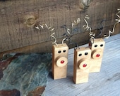 Zany Reindeer THREE PIECE Ornaments Christmas Salvaged Pine Pieces