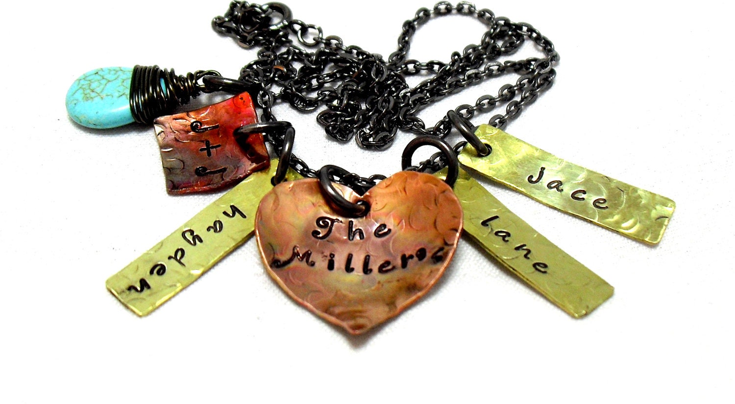 Personalized Mothers Necklace mixed Metal - Hand Stamped Heart Mommy Necklace, Mixed Metal Jewelry for Mom, Custom personalized Necklace, 