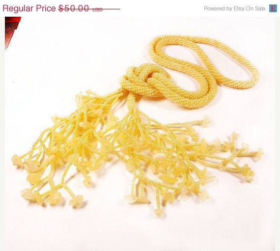 BLACK FRIDAY ETSY jewelry Beads crochet rope necklace -lariat with yellow  aragonite beads, seed beads jewellery, yellow jewelry - RebekeJewelryShop