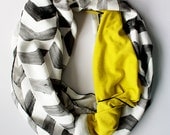 Chevron Snood Circle Scarf -  Hand painted Silk and Chartreuse Merino wool