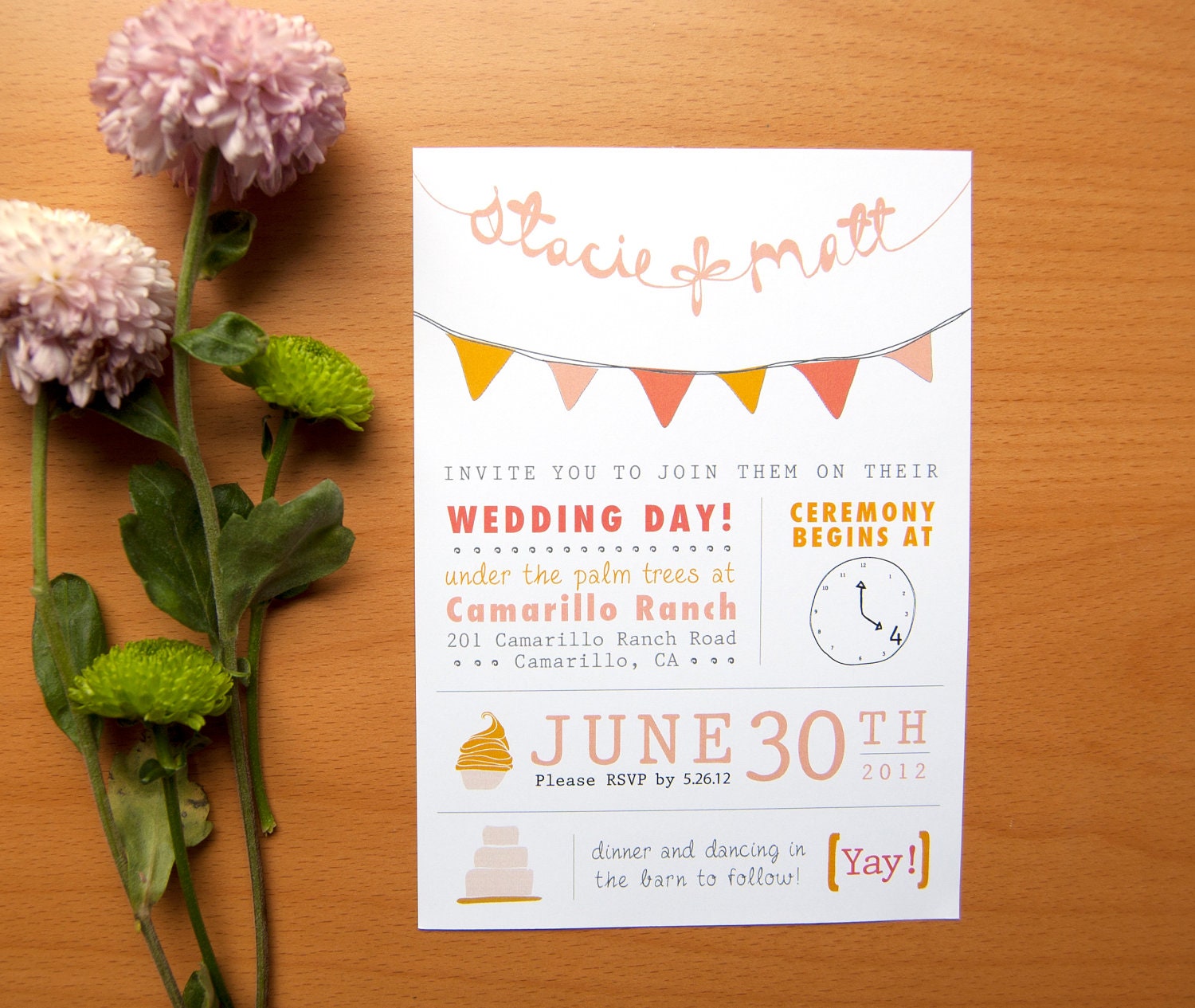DIY Style Wedding Invitation With Bunting - Pennant Flags