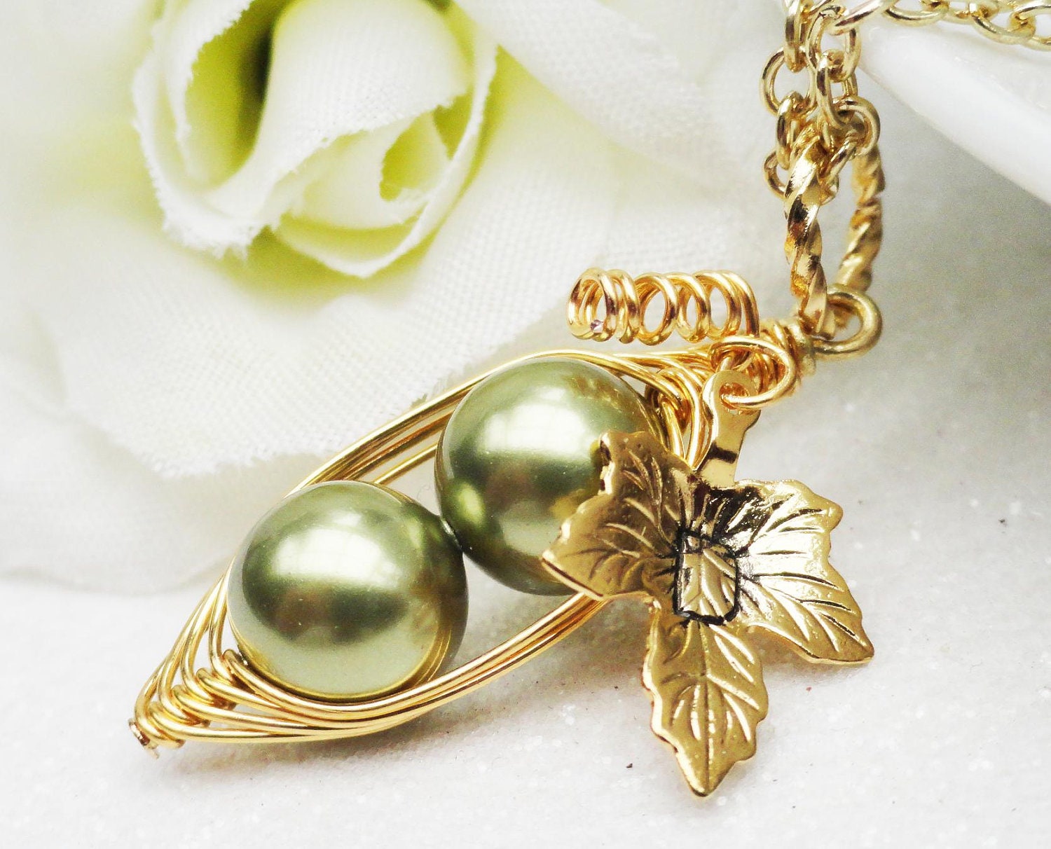 2 Peas In A Pod Hand Stamped Personalized Initial Necklace. For  Mothers, Sisters, BFF, Bridesmaids - Choose Your Color Pearl And Metal.