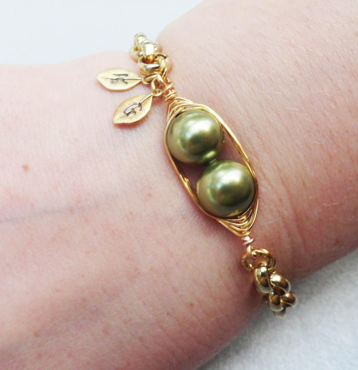 Two Peas In A Pod Gold Bracelet - Personalized Hand stamped Bracelet