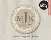 100 Custom Wedding Stickers - Classic Lace Monogram - 2 inch round