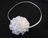 Diamond White Satin Flower Newborn Baby Girl Headband, Photo Prop, ALL SIZES AVAILABLE