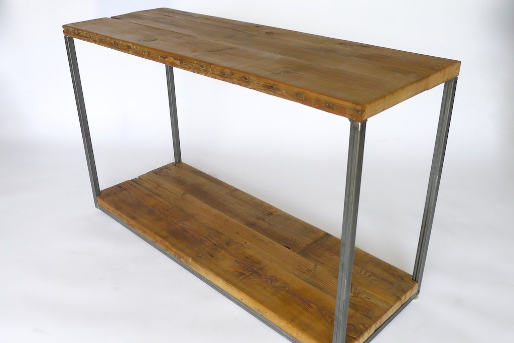 Console table with a lower shelf / Michaels Console Table / Natural reclaimed wood with metal legs