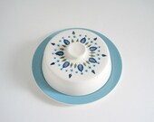 Vintage Blue Covered Butter Dish - Marcrest Swiss Alpine