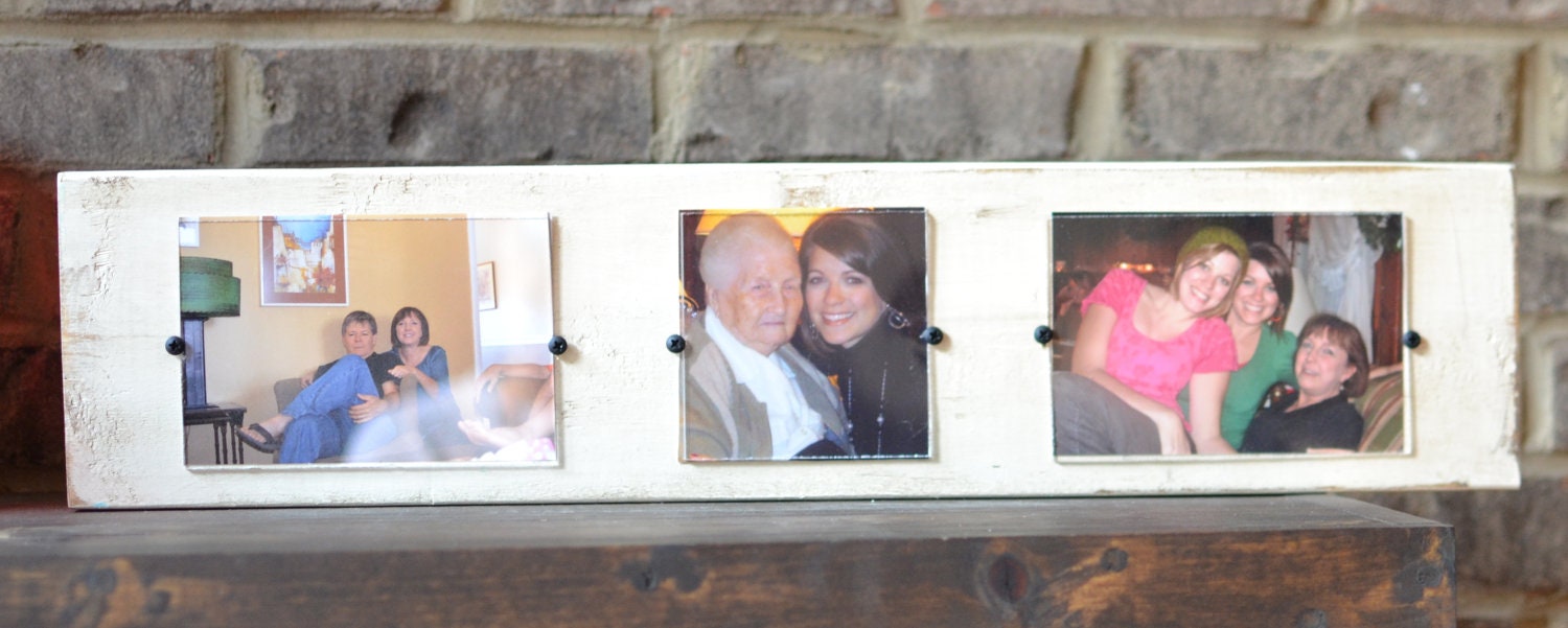 Chunky Block Collage Frame - (2) 4x6 & (1) 4x4 - Distressed Ivory