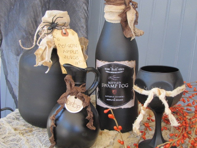 Poison Apple Juice Potion Bottle set of 4 for Halloween Witches