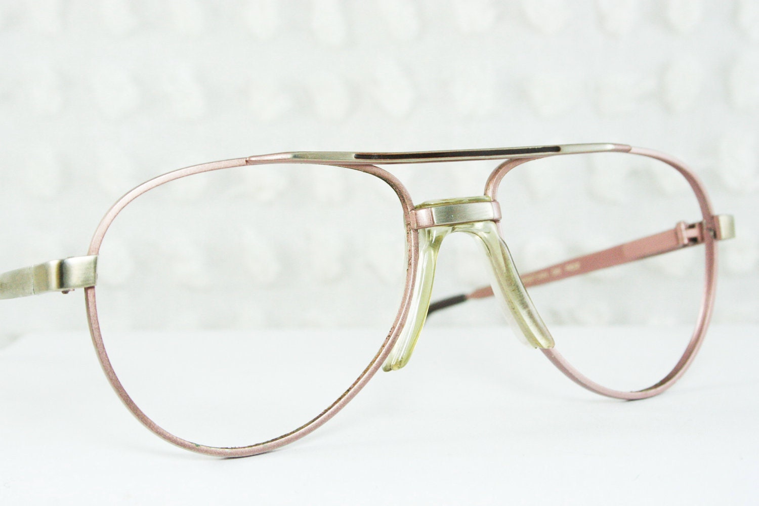 80s Aviator Glasses 1980s Metal Eyeglasses Mens Pink Rose Silver Double Bridge 54/20 Optical Frame