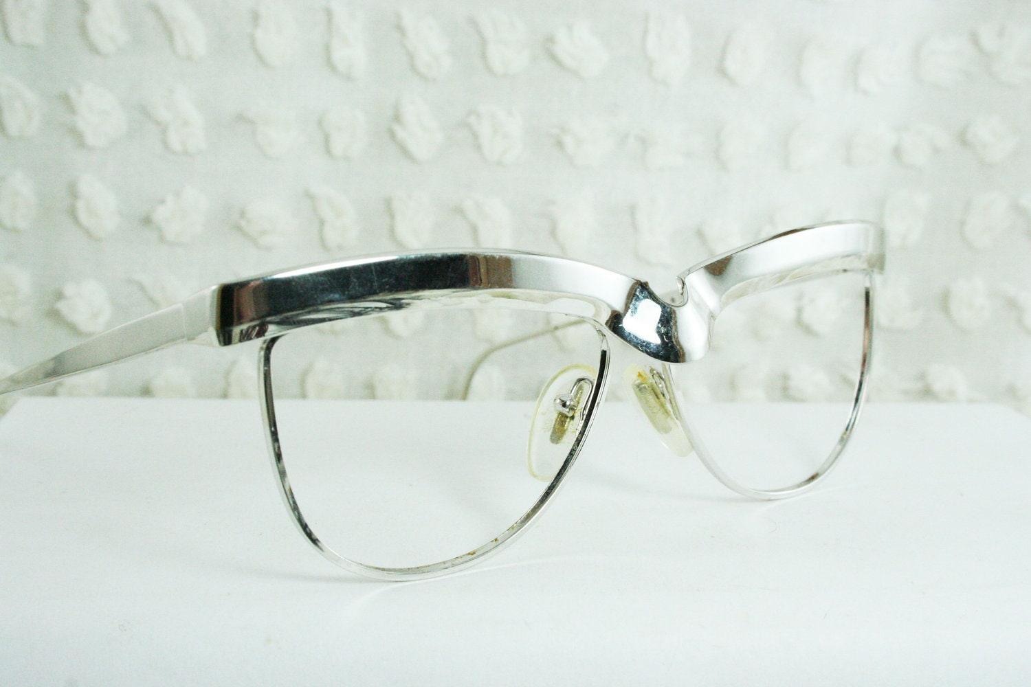 Chrome Browline 1980's Oversize Eyeglass Frames Metal Silver Mirror Shine Space Age Modern Unisex Large 60/16  by Alian Mikli Paris