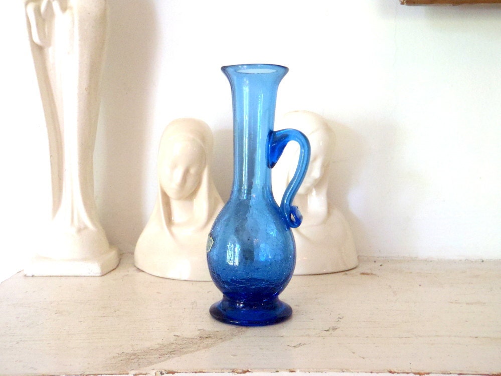 Blue Glass Vase Antique Crackle Glass Bud Vase