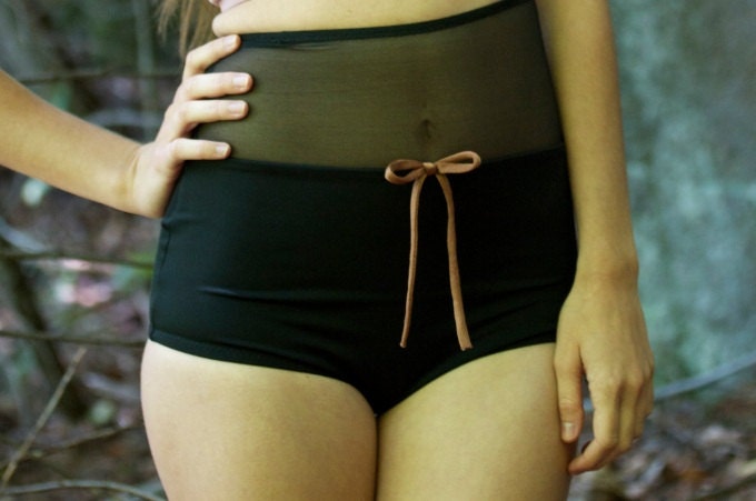 Black Mesh bow High waist BOTTOM swimsuit