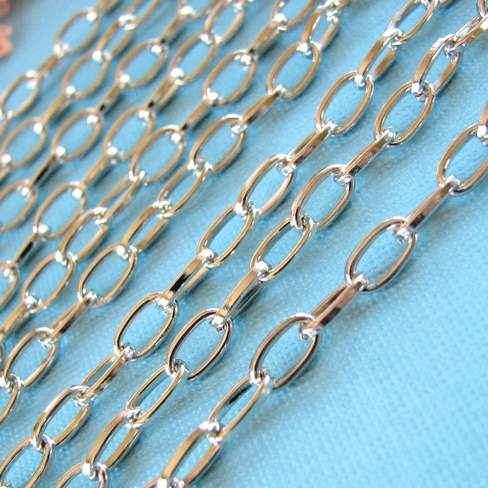 Silver Chain - Open Link Oval Chain Findings 8mm x 4mm ... SOLD PER 10 FEET -- Lead, Nickel, & Cadmium Free Jewelry Finding 94057