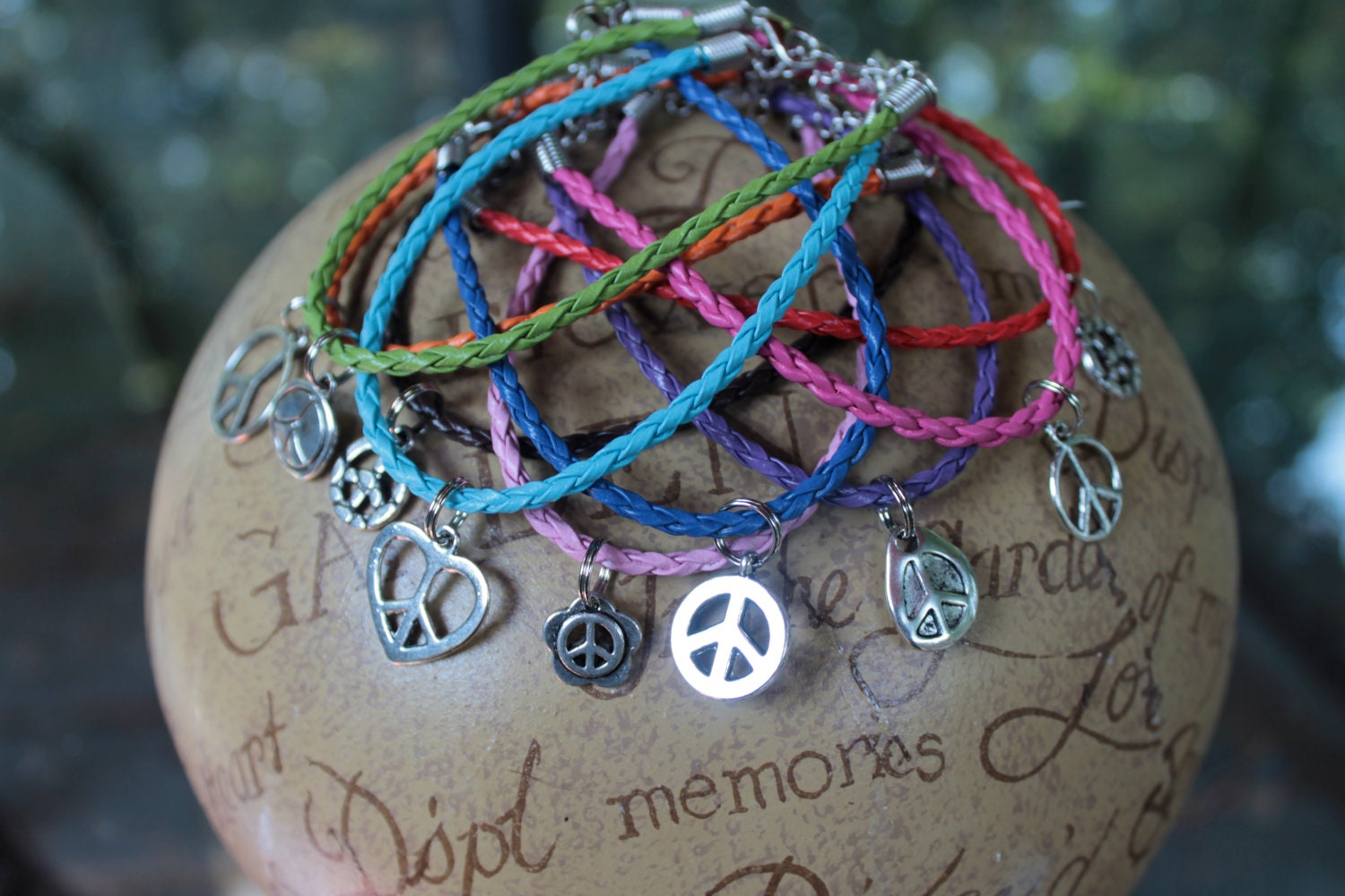 SUMMER OF LOVE Bohemian Hippie Peace Leather Bracelet 3.50 with Free Shipping.