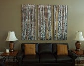 Custom Commision, Golden Forest Textured Aspen Tree Art, Large Room Art, 60x72 Triptych, Brown Neutral Tones
