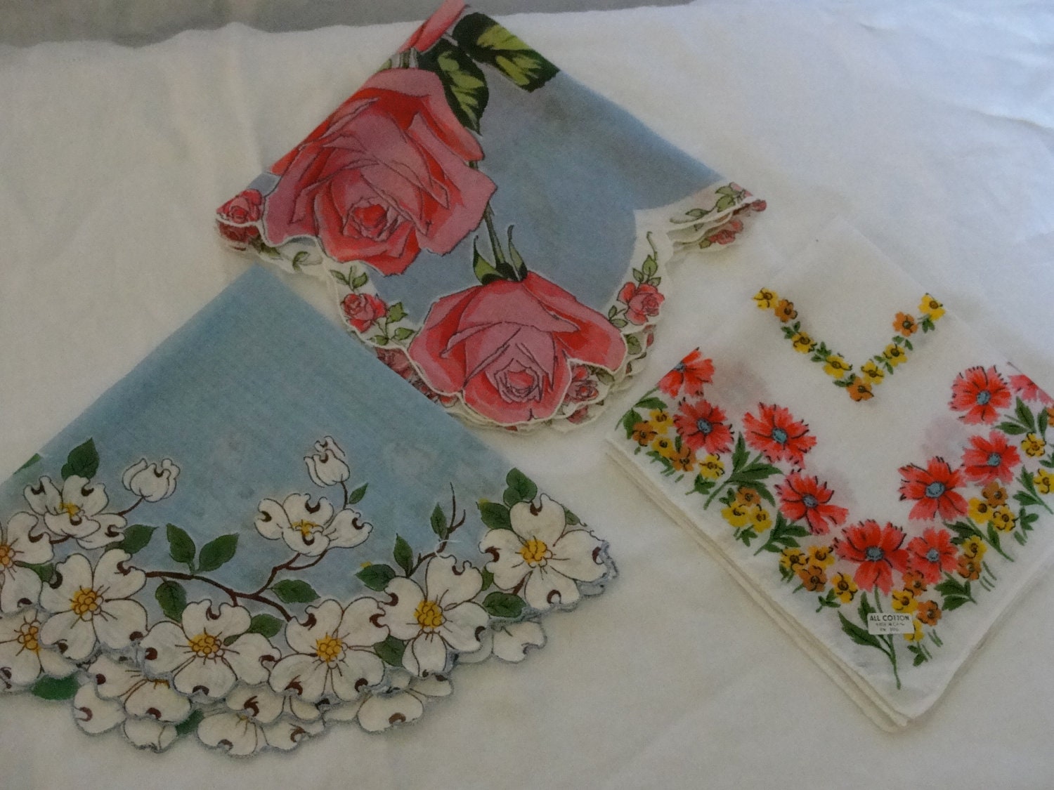 A Trio of Vintage Printed Hankerchiefs