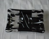 Fused Glass Soap  Dish Black, Clear and White Glass Art - Handmade OOAK