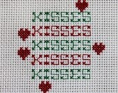 Cross-stitched jar lid insert - "Kisses"