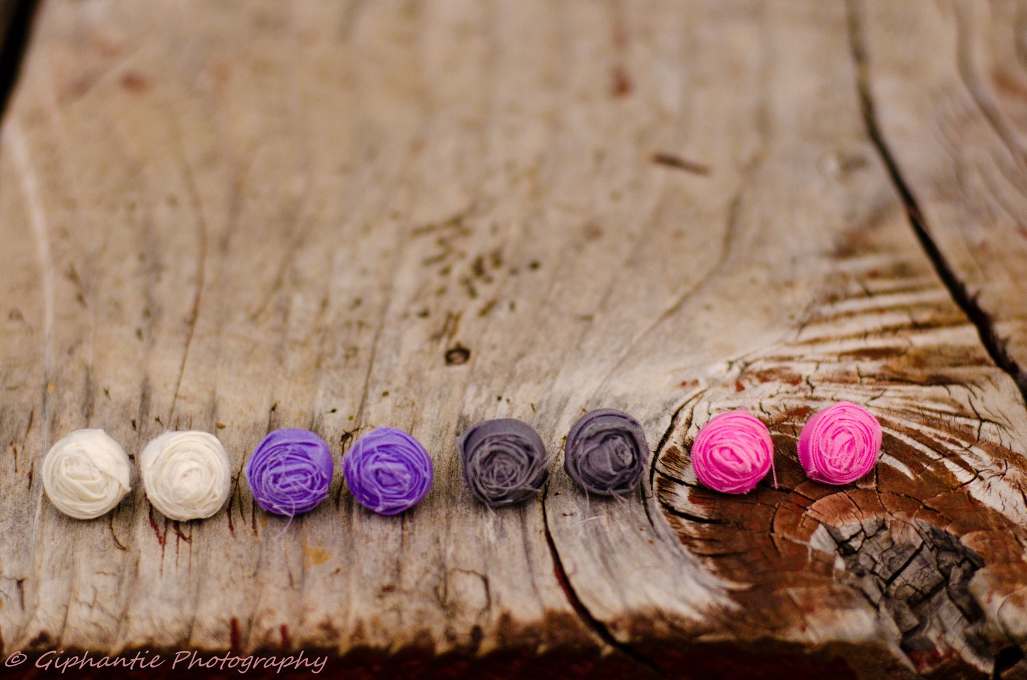 Pick your colors rosette earrings fabric rose studs