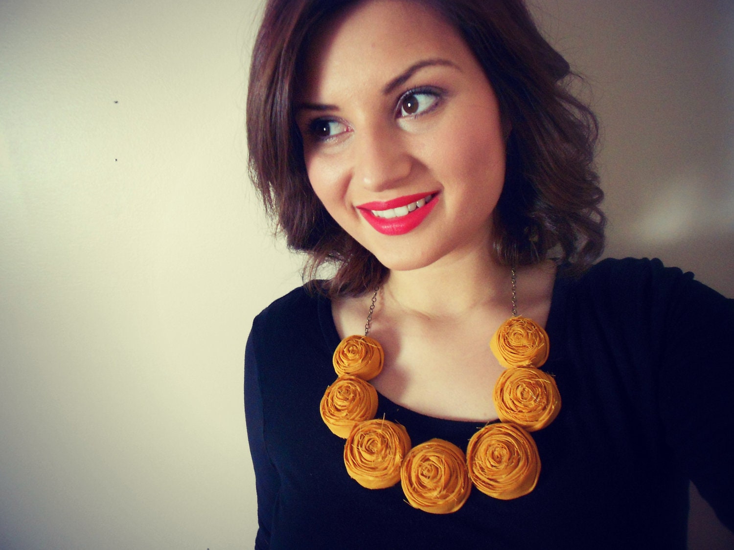Mothers day Mustard Flower modern statement rosette bubble necklace weddings bridemaids