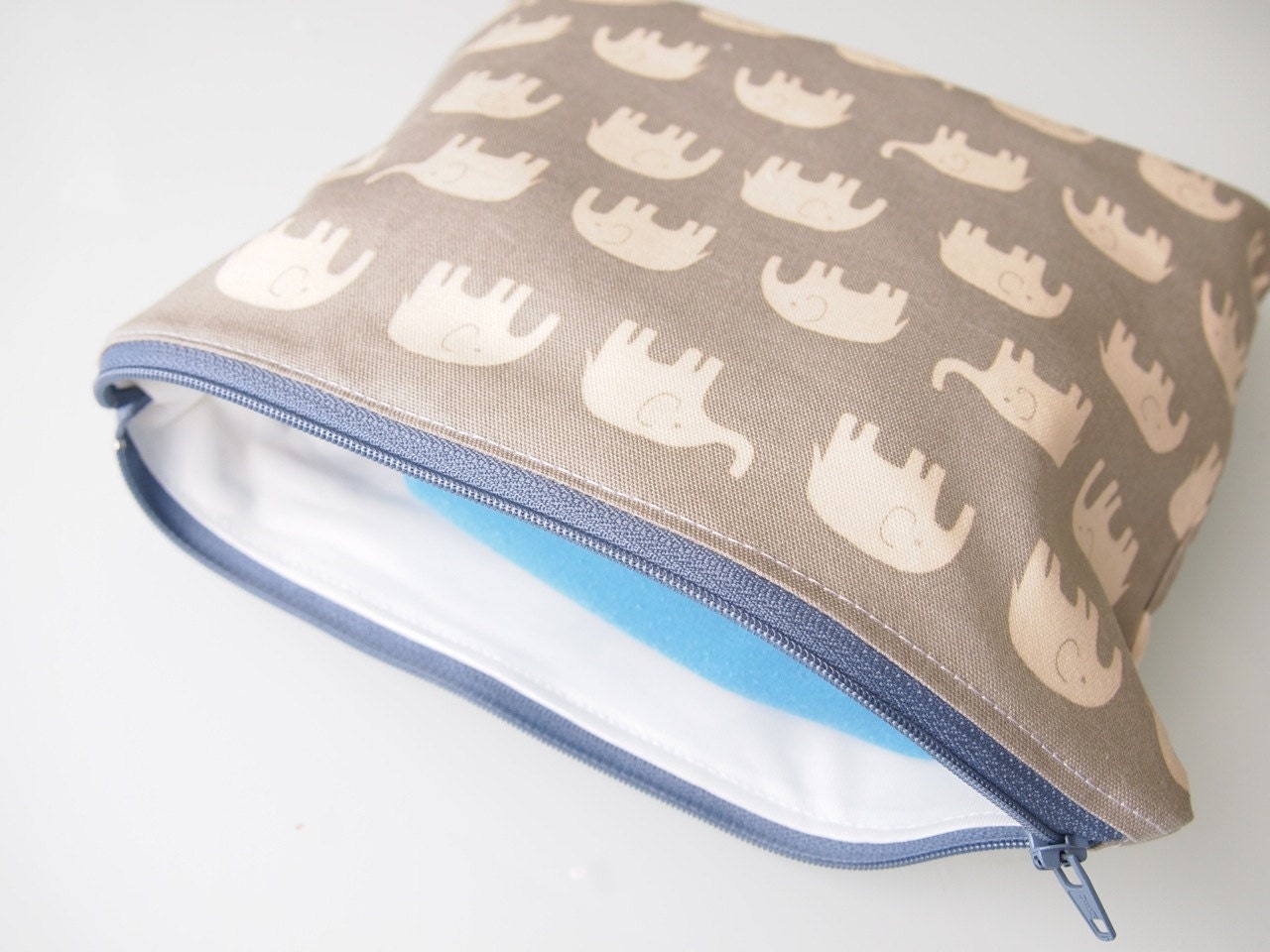 Large Zippered Wet Bag Pouch  - Grey Elephants
