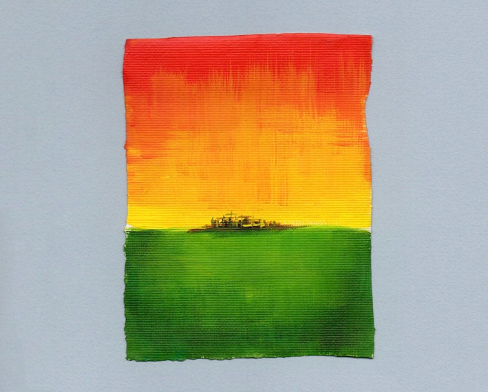 Red, Green and Yellow Landscape Original Abstract Painting OOAK