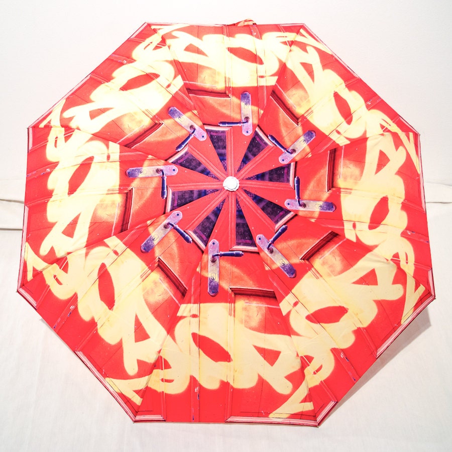 IN STOCK Graffiti Art Umbrella Red Orange Door with Yellow Tagging - Gift Idea Folding