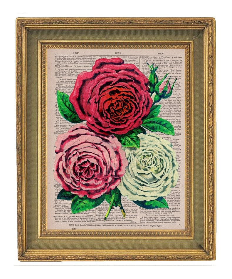Roses- Vintage Dictionary Print-  8x10