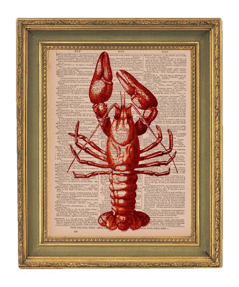 Red Lobster - Vintage Dictionary Print-  8x10 Black