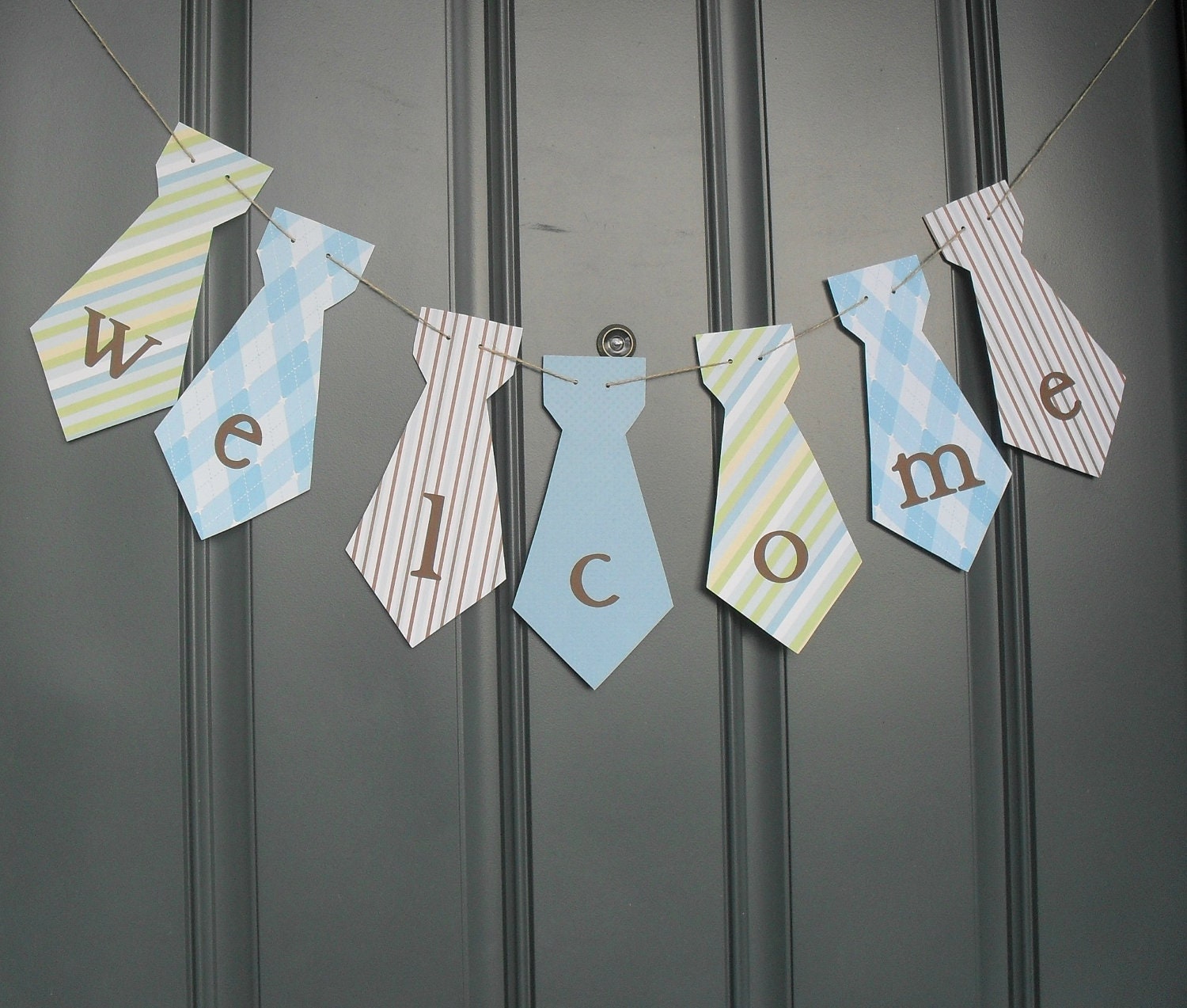 Little Man necktie banner WELCOME Birthday party, baby shower - Blue, Brown, Green or Custom colors Il_170x135