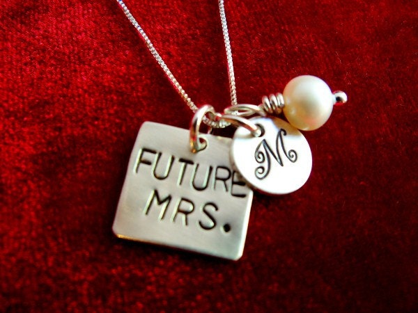 Hand Stamped Necklace for Bride to Be Engagement Gift