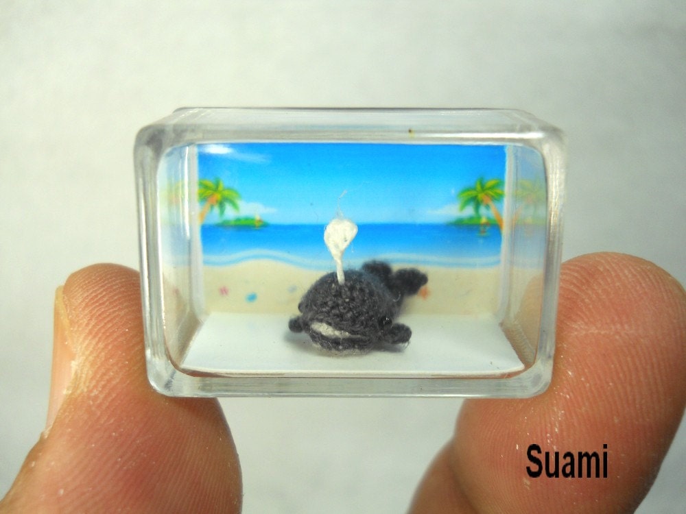 Extreme Micro Whale Woolie - Tiny Crochet Grey Whale - Made to Order