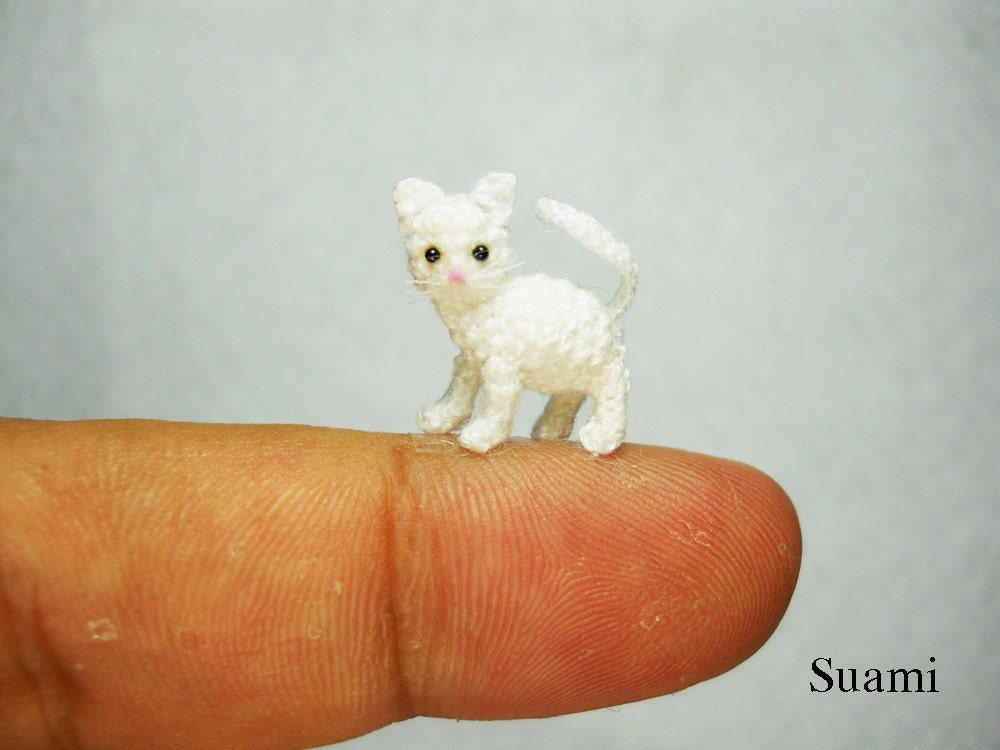 Baby White Cat - Micro Miniature Crochet Housecat - Made to Order