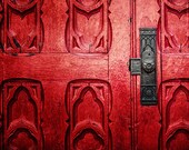 Red Decor, Red Wall Art, Red Photograph, Vintage Door Print, Pittsburgh Church Door, Rustic Red Decor, Ornate Old Door Handle.