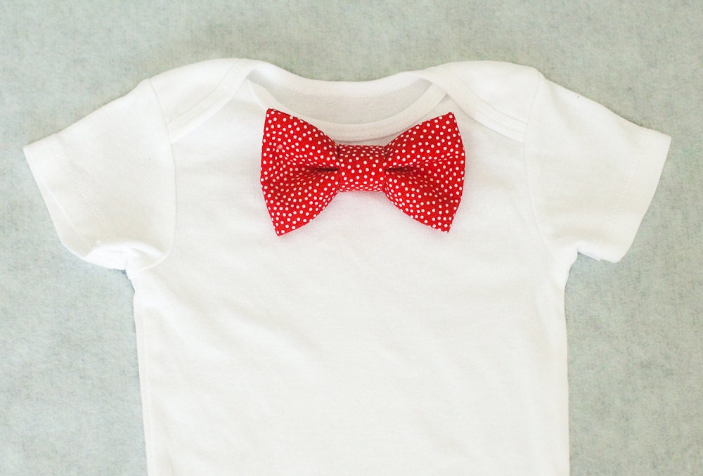 Red and White Polka Dot Bow Tie Bodysuit Any Size NB 3M 6M 9M 12M 18M