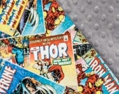 Handmade Super Soft Marvel Comic Book and Grey Baby Blanket