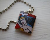 Retro Red Vintage Wonder Woman Scrabble Tile Necklace