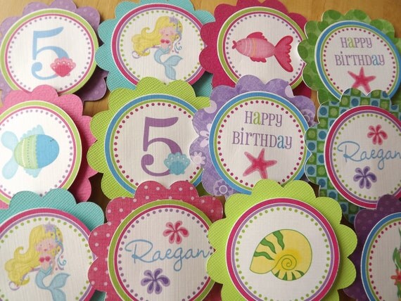 Set of 12 Personalized Jeweled Mermaid Cupcake Toppers -Jeweled Mermaid Collection -Mermaid Birthday -Mermaid Party -Mermaid Il_570xn