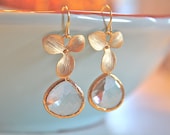Drop Earrings Gold, Sparkling Clear Glass, Bridesmaids Jewelry, Bridal Jewelry, Everyday earrings