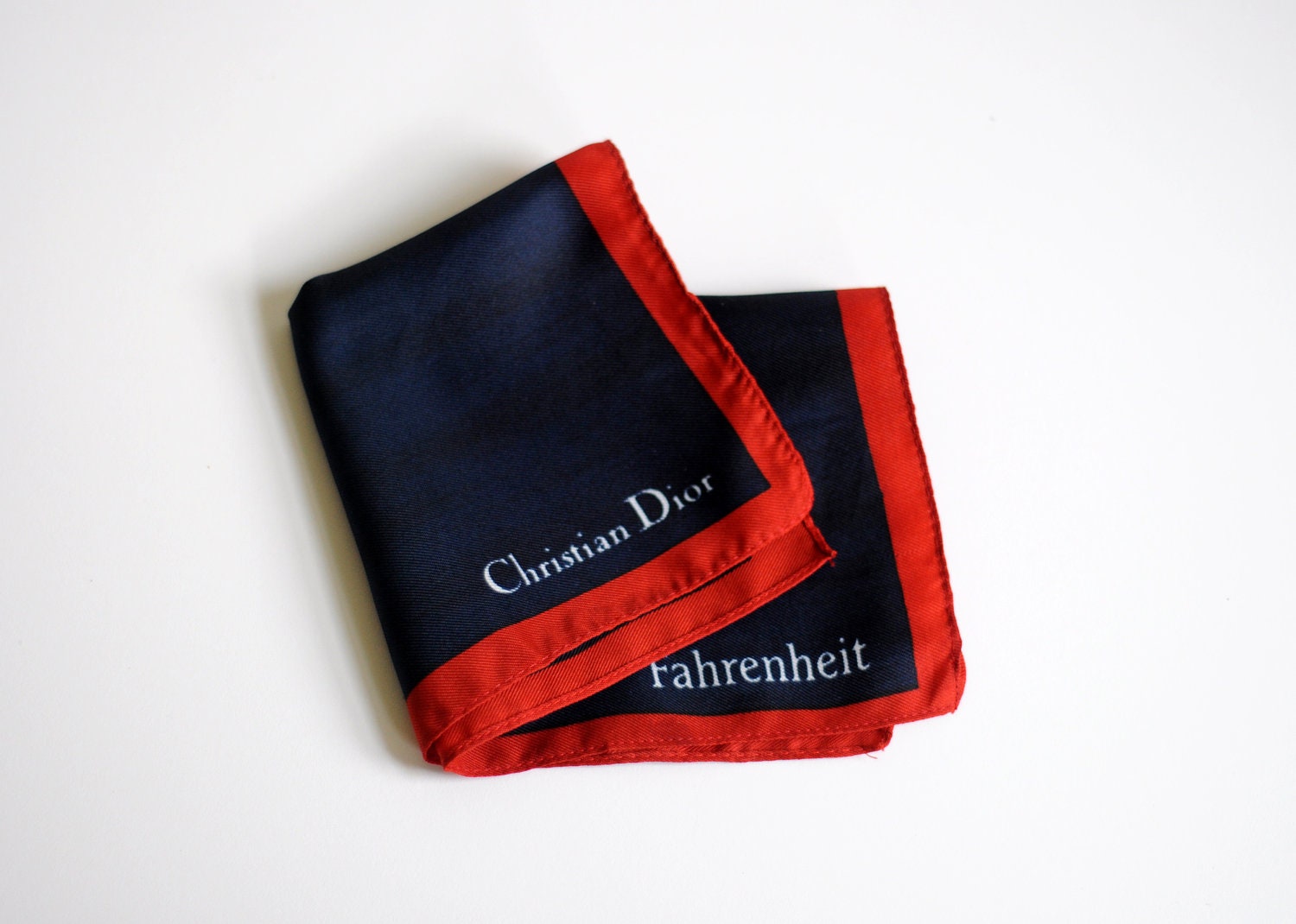 Christian Dior Fahrenheit, pocket square, handkerchief, red white navy blue, rare cologne freebie