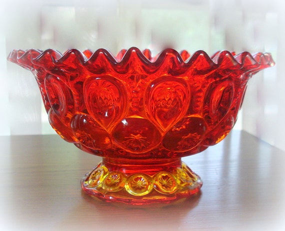 Vintage Red Amberina Cut Glass Bowl Own Pedestal By Fineoldthings